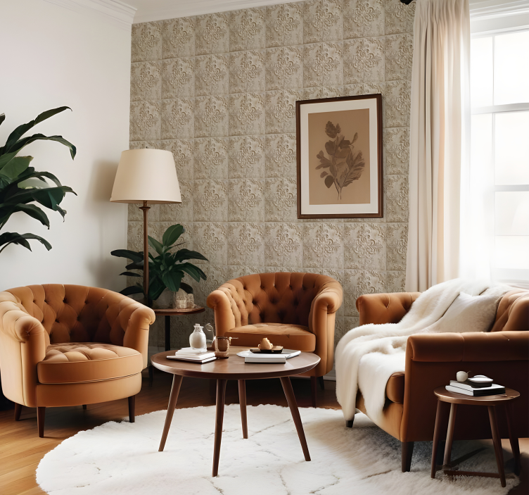 μπαρόκ ταπετσαρία 50 μπεζ πλακάκια - TenStickers