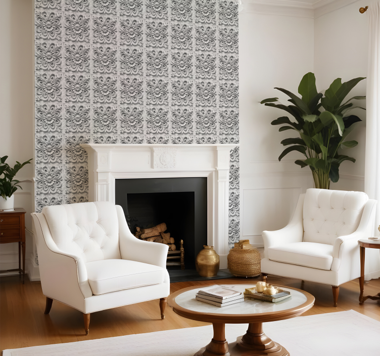 μπαρόκ ταπετσαρία 50 λευκά πλακάκια - TenStickers