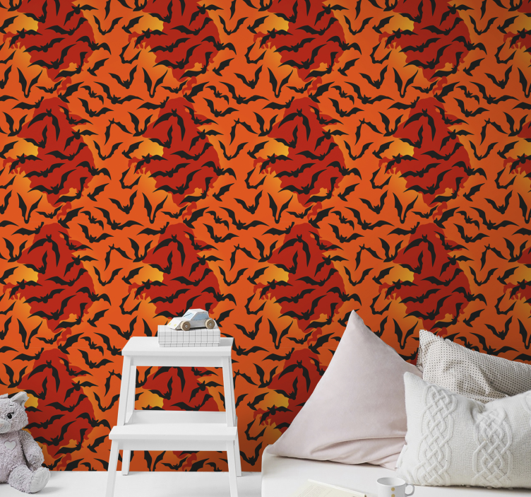 νυχτερίδες σε κόκκινο και πορτοκαλί φόντο κόκκινο ταπετσαρία - TenStickers
