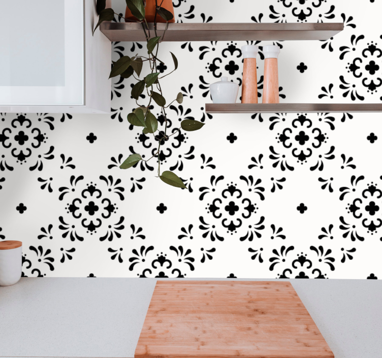 ταπετσαρία λουλουδιών τετράγωνα λουλουδιών μαύρου λουλουδιού - TenStickers