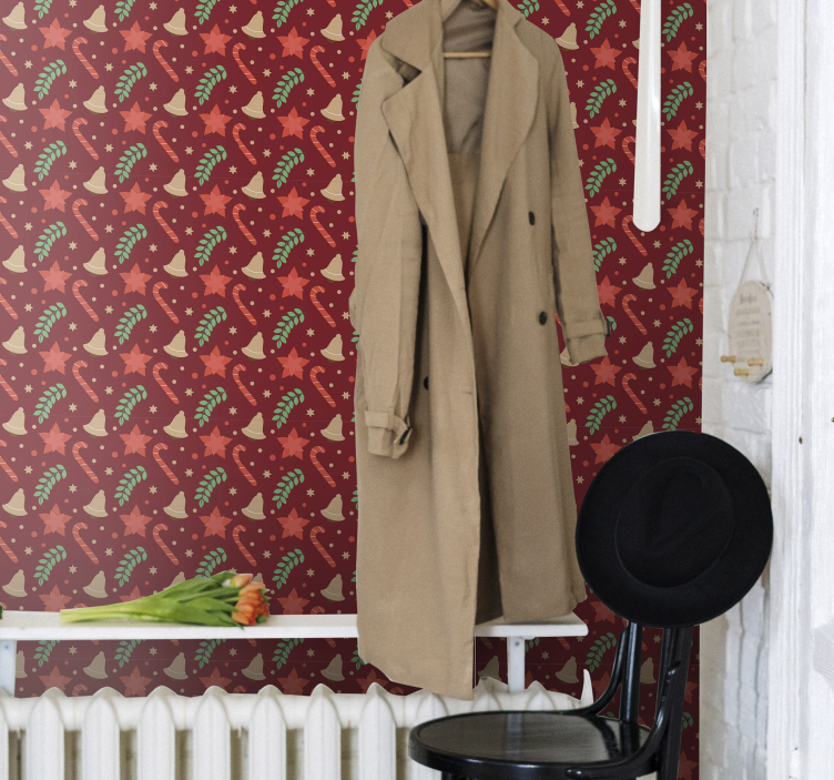 Χριστούγεννα καραμέλα μοτίβο κόκκινο διάδρομο ταπετσαρία - TenStickers