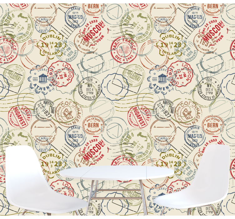 ταπετσαρίες τοπίων πόλης κολάζ γραμματοσήμων ταξιδιού - TenStickers