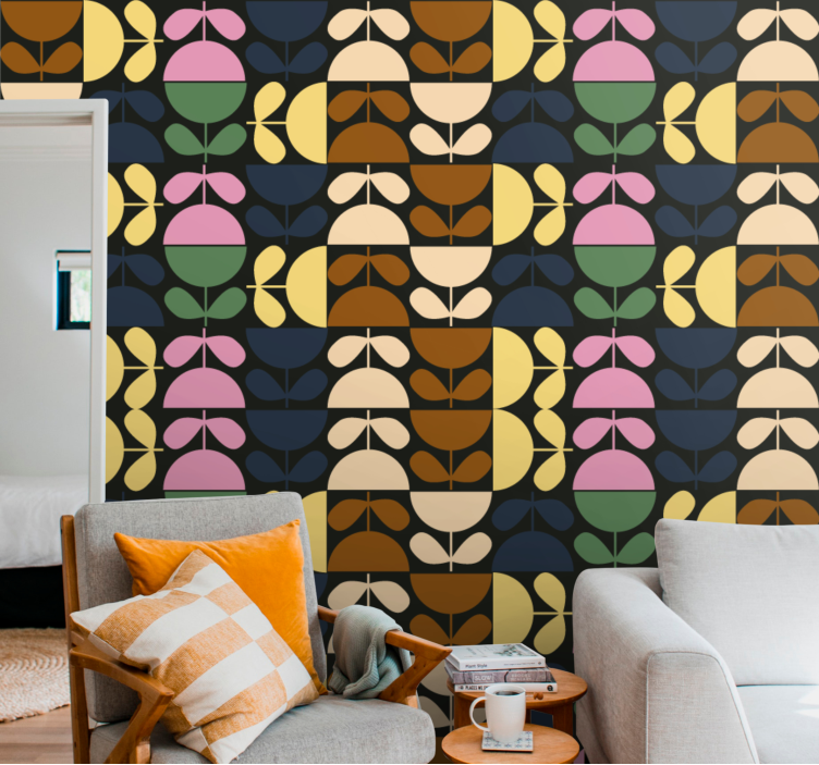 χρωματιστή ταπετσαρία λουλουδιών φλιτζάνι - TenStickers