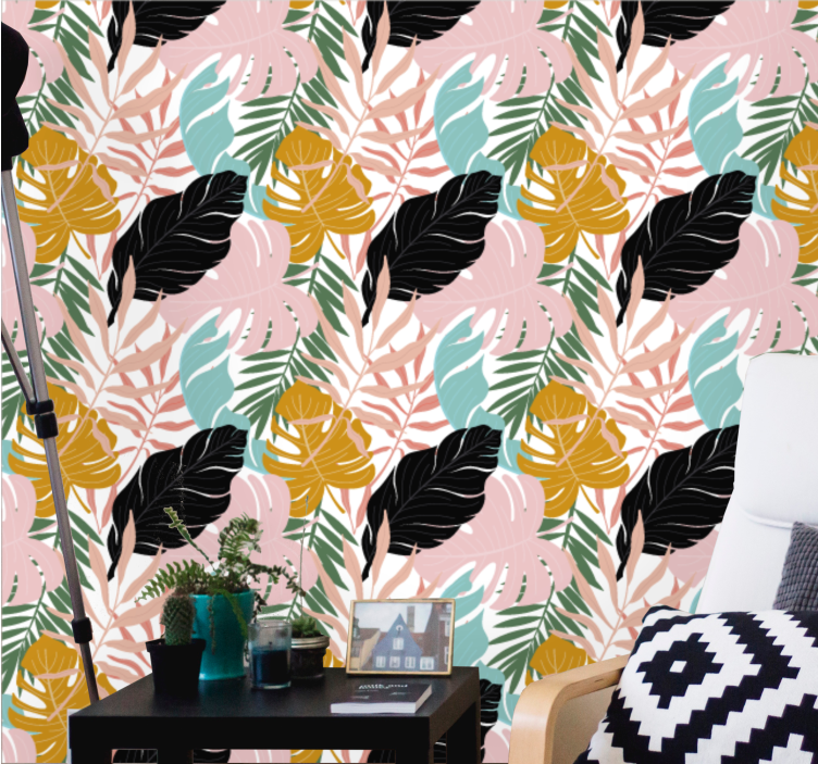 πολύχρωμη αφηρημένη ταπετσαρία με μοτίβα λουλουδιών - TenStickers