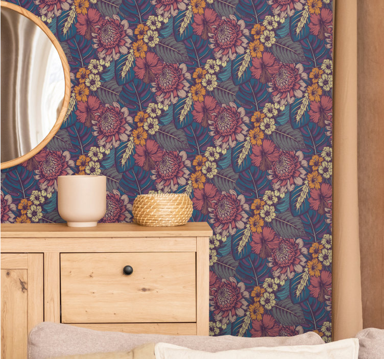 ζωηρόχρωμη και άγρια ταπετσαρία λουλουδιών - TenStickers