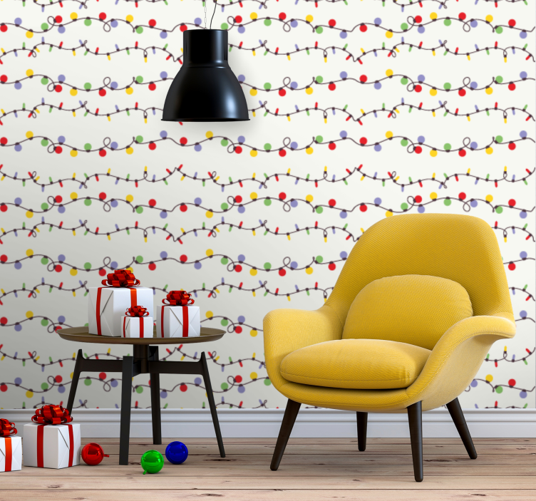 πολύχρωμα χριστουγεννιάτικα λαμπάκια χριστουγεννιάτικη ταπετσαρία - TenStickers