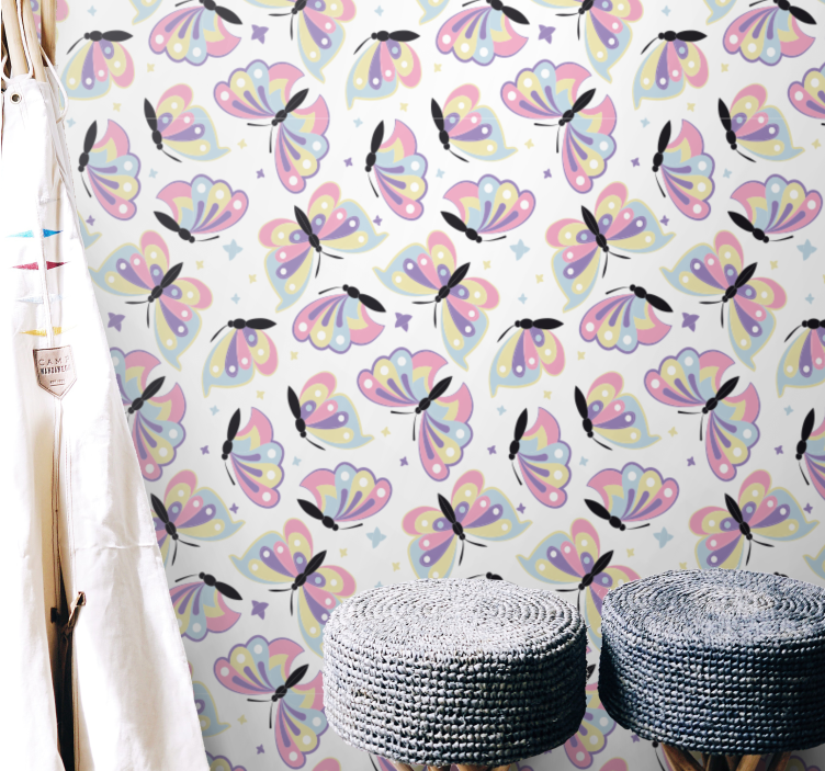 πολύχρωμη ταπετσαρία νηπιαγωγείου πεταλούδας doodle - TenStickers