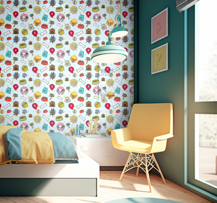 Ταπετσαρία με σχέδιο σκύλος παιχνιδιάρικα μοτίβα κουταβιού - TenStickers