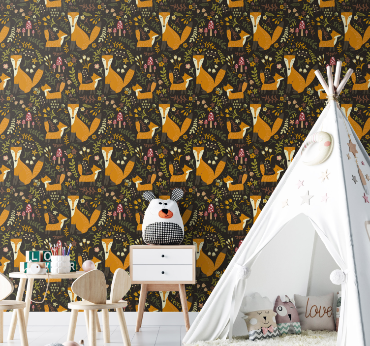 χαριτωμένη αλεπού ζώων ταπετσαρία - TenStickers