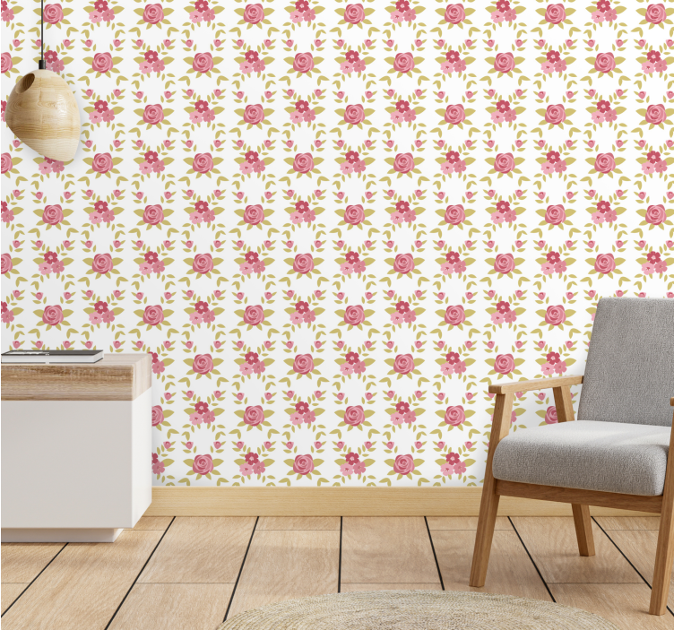 χαριτωμένα τριαντάφυλλα με φύλλα λουλουδάτα ταπετσαρία - TenStickers