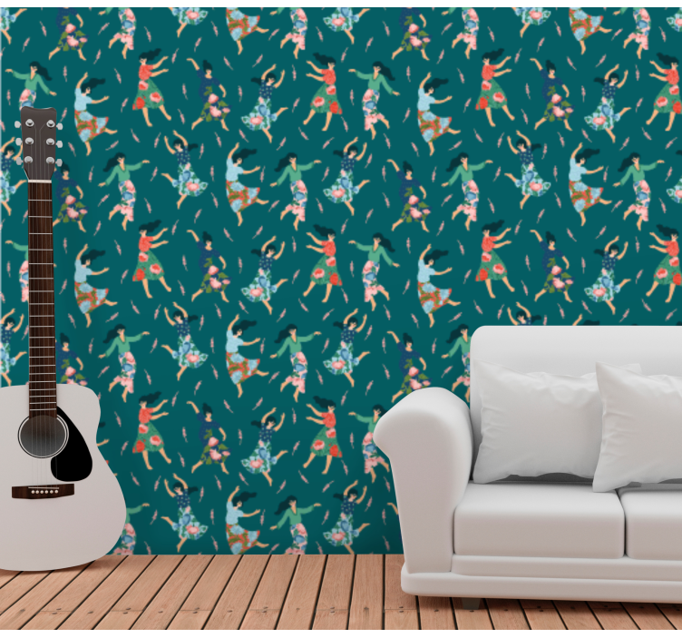 γυναίκες χορού με ταπετσαρία λουλουδιών - TenStickers