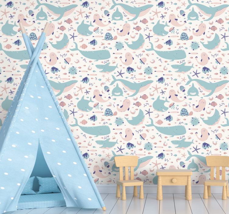 ταπετσαρία ζώων σκούρο και γαλάζιο καρχαρία - TenStickers