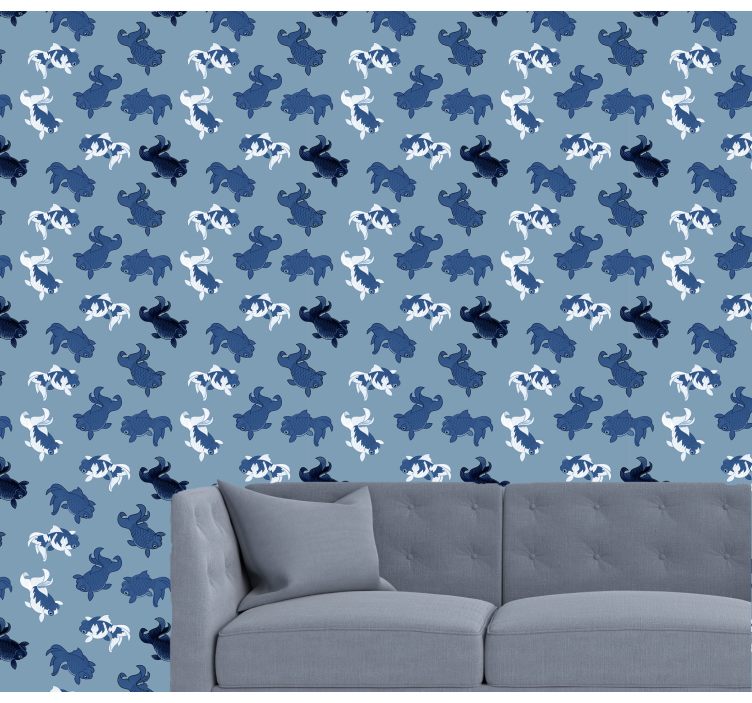 ταπετσαρία ζώων σκούρο μπλε και γκρι ψάρια koi - TenStickers