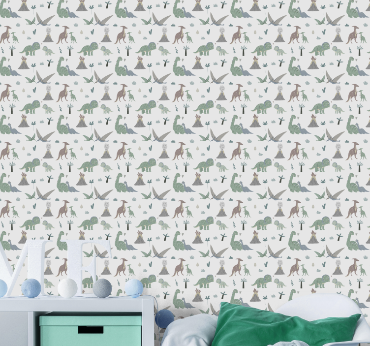 Ταπετσαρία παιδιών για δεινόσαυρους και ηφαίστεια - TenStickers