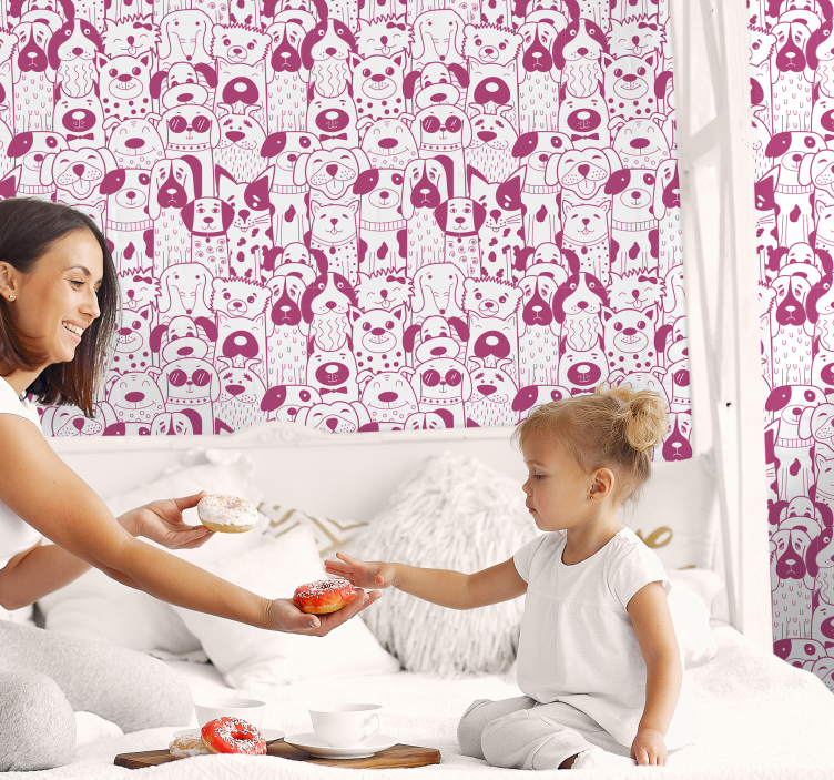 σχέδιο ροζ σκύλων με γούνα ζώων ταπετσαρία - TenStickers