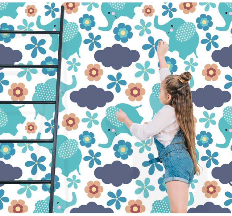 ταπετσαρία ελέφαντας ελέφαντας floral παιχνίδι - TenStickers