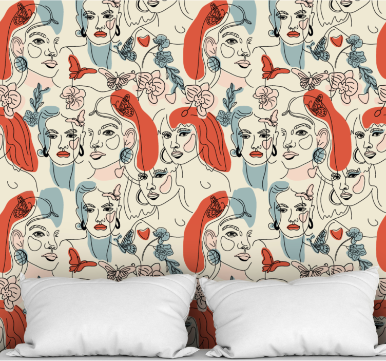 θηλυκά πρόσωπα σε αφηρημένη ταπετσαρία φόντου - TenStickers