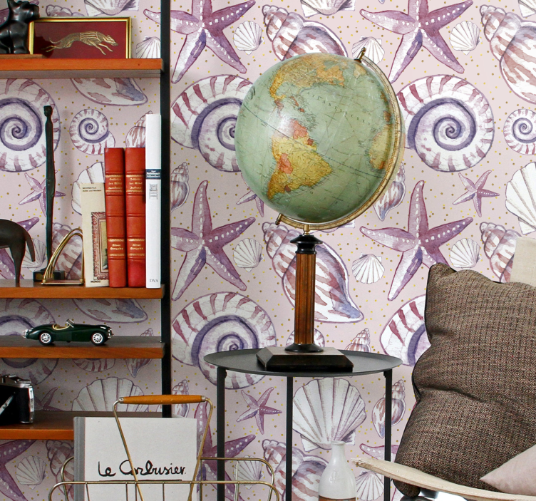 Ταπετσαρία ψαριών μοτίβο κοχυλιών πεταλούδας - TenStickers