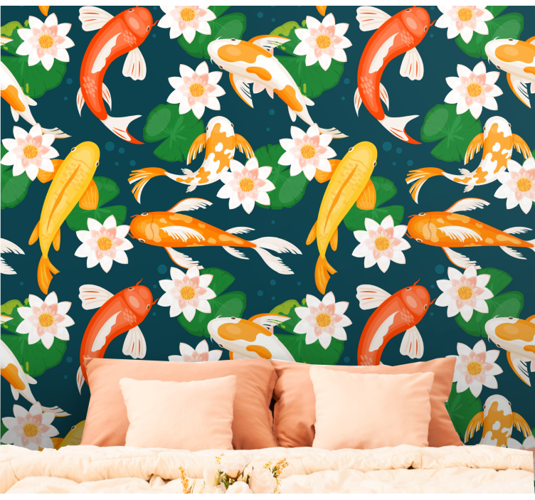 Ταπετσαρία ψαριών χλωρίδα της λίμνης koi - TenStickers