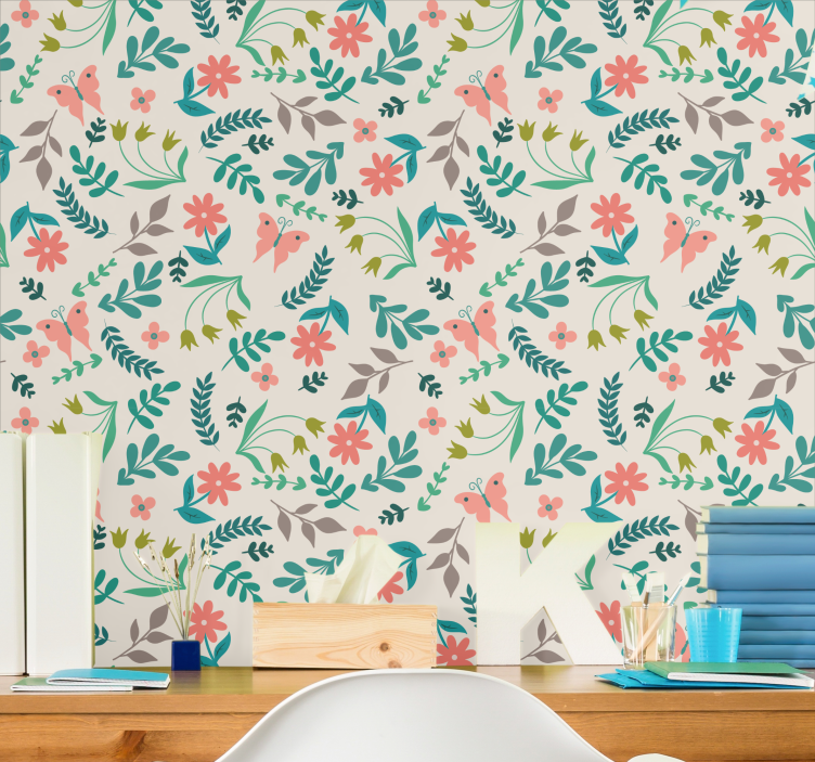 λουλούδι vintage σχέδιο γάμου ταπετσαρία - TenStickers