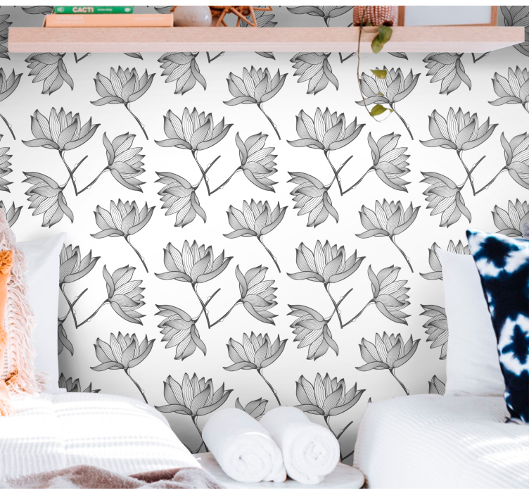 ταπετσαρία λουλουδιών βοτανικά σκίτσα - TenStickers