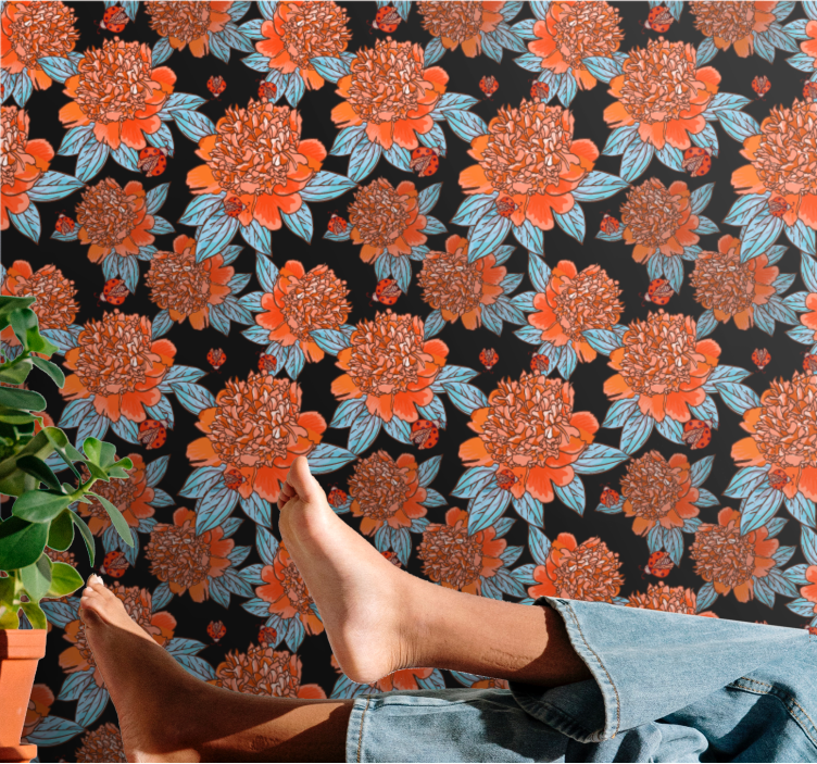 ταπετσαρία λουλουδιών ζωντανό πολύχρωμο σχέδιο - TenStickers