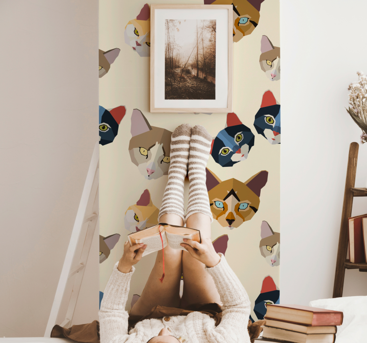 ταπετσαρία ζώων γεωμετρικά γάτες - TenStickers