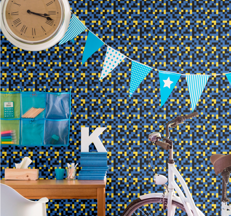 γεωμετρική ταπετσαρία μπλοκ χρώματος με pixel - TenStickers