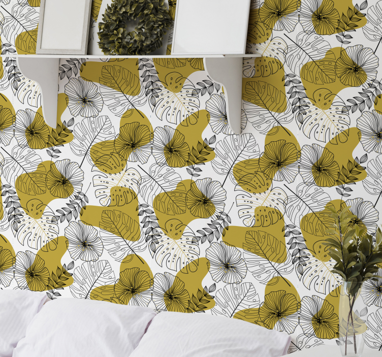 ταπετσαρία δέντρο χρυσό τροπικό φύλλα - TenStickers