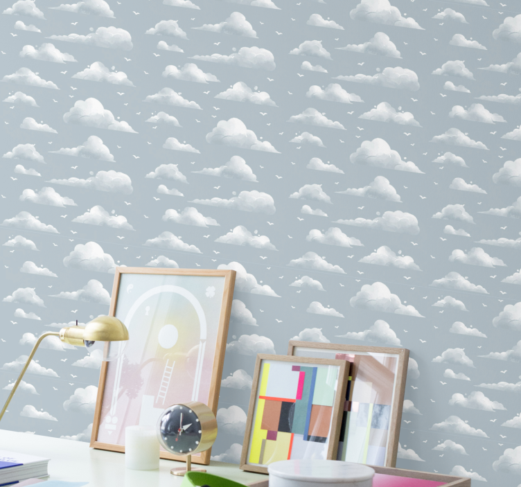 γκρι σχεδιαστικά σύννεφα της δεκαετίας του '80 vintage ταπετσαρία - TenStickers