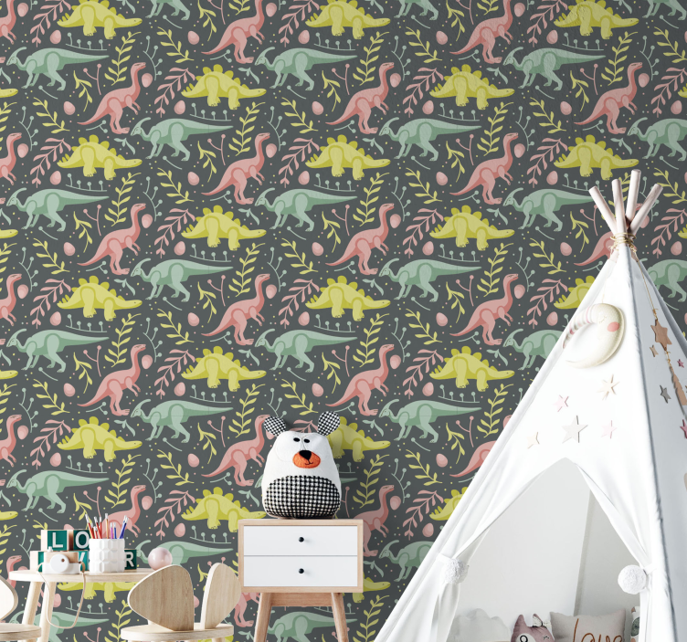ταπετσαρία παιδικών πράσινων και γκρι δεινοσαύρων - TenStickers