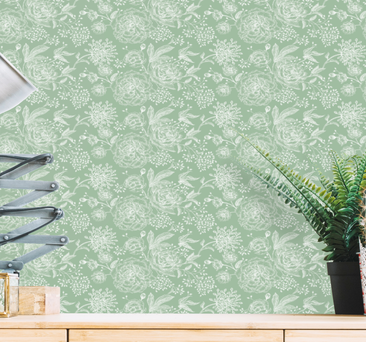 ταπετσαρία πράσινο λουλουδάτο grandmillenial λουλούδι - TenStickers