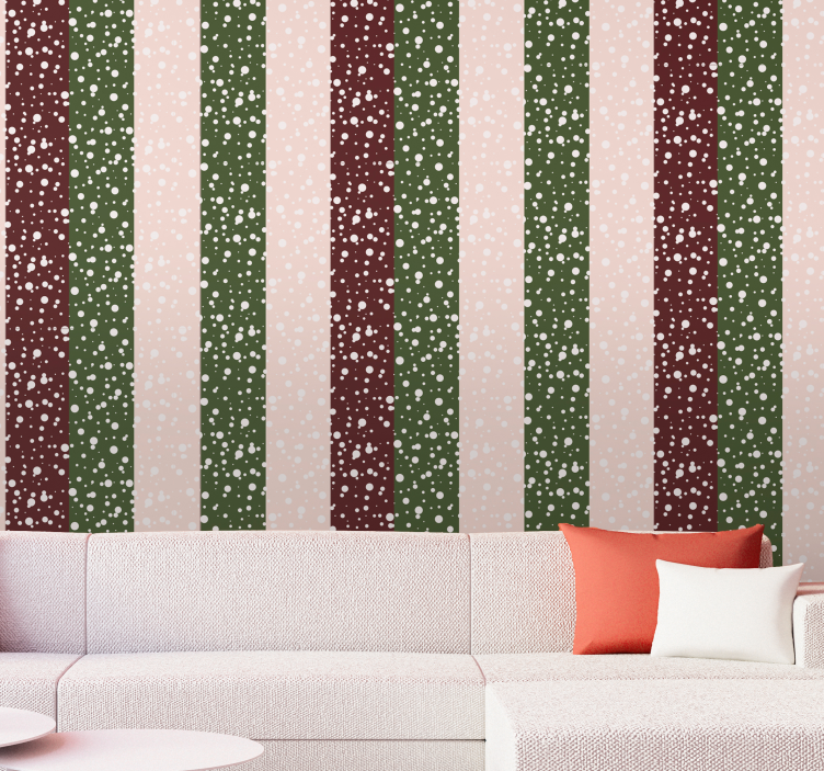 πράσινες κόκκινες ρίγες με κάθετη ταπετσαρία χιονιού - TenStickers