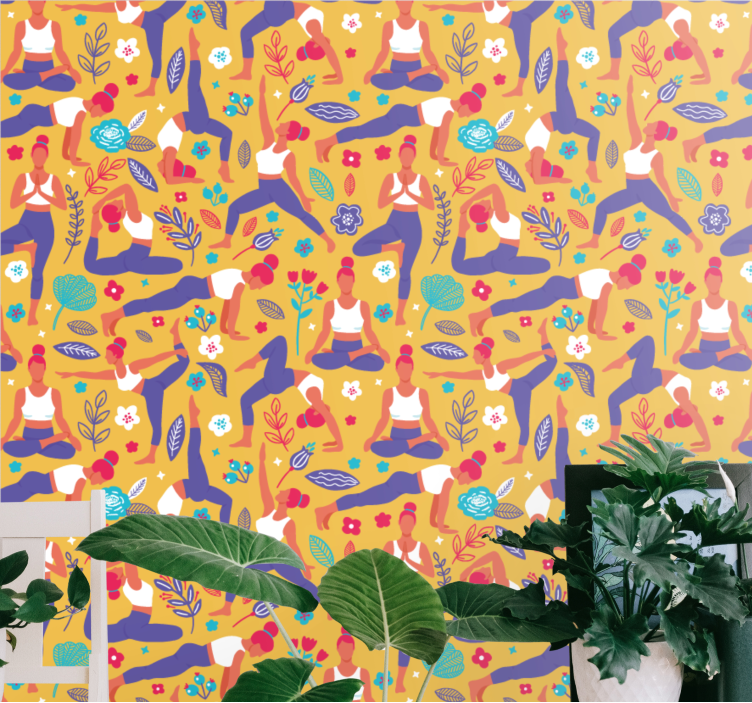 ταπετσαρία καθιστικού σπιτιού γιόγκα doodle - TenStickers