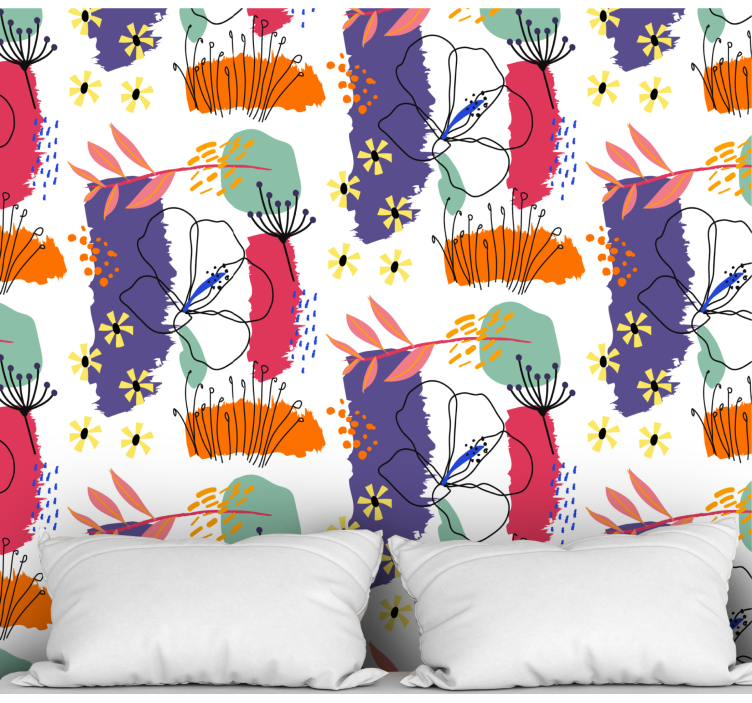 αφηρημένη ταπετσαρία λουλουδιών ζωγραφισμένη στο χέρι - TenStickers