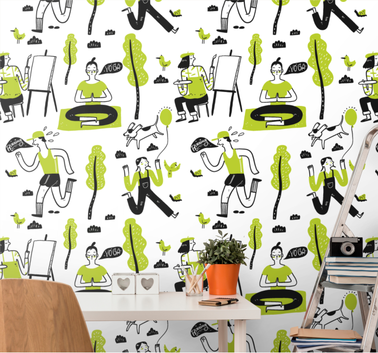 υγιεινό τρόπο ζωής doodle σύνολο μοντέρνα ταπετσαρία - TenStickers