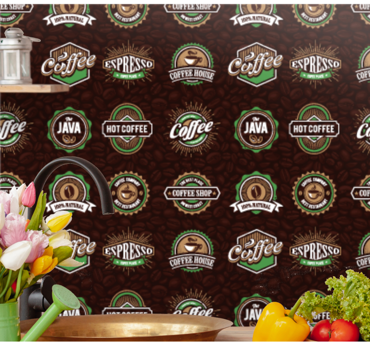 Tαπετσαρία κουζίνας μοτίβο έμβλημα καφέ - TenStickers