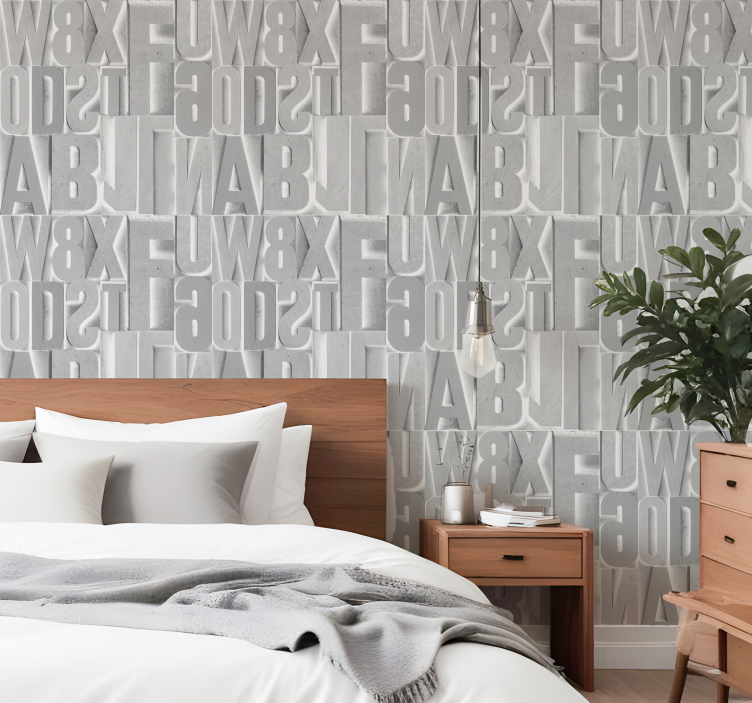 Χαρτί τοίχου με γράμματα τρισδιάστατα γκρι γράμματα - TenStickers