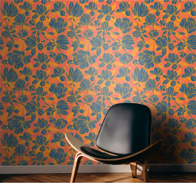 ταπετσαρία λουλουδιών μανόλια ανθισμένα μπλε χρώματα - TenStickers