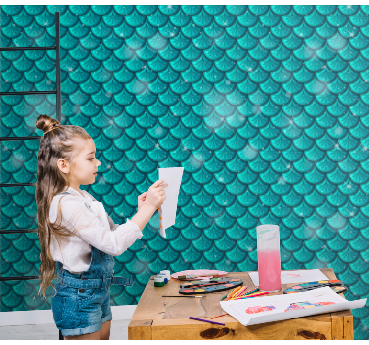 τρισδιάστατη ταπετσαρία γοργόνας μπλε κλίμακες - TenStickers