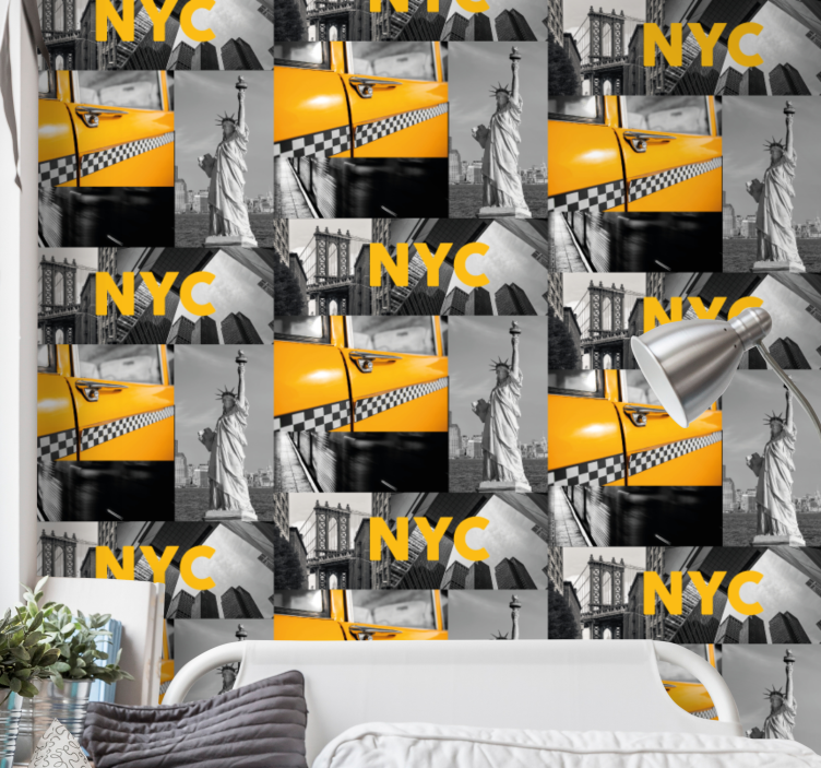 πορτοκαλί και γκρι κολάζ Νέα Υόρκη ταπετσαρία - TenStickers
