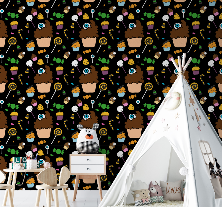 διακοσμητική μαύρη ταπετσαρία αποκριών cupcakes - TenStickers