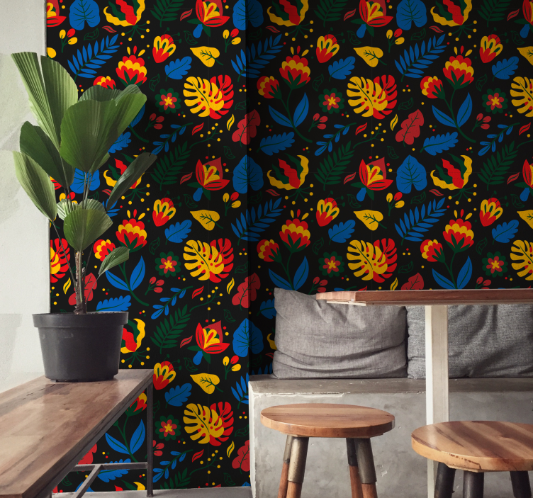 Διακοσμητικό ταπετσαρία λουλουδάτο μοτίβο φύλλων - TenStickers