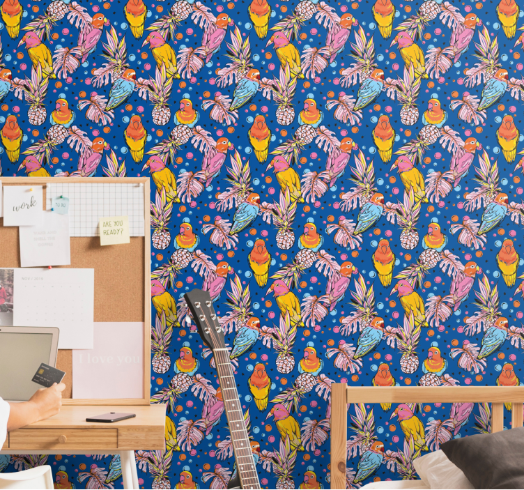 Χαρτί τοίχου με παπαγάλους όαση τροπικού παπαγάλου - TenStickers