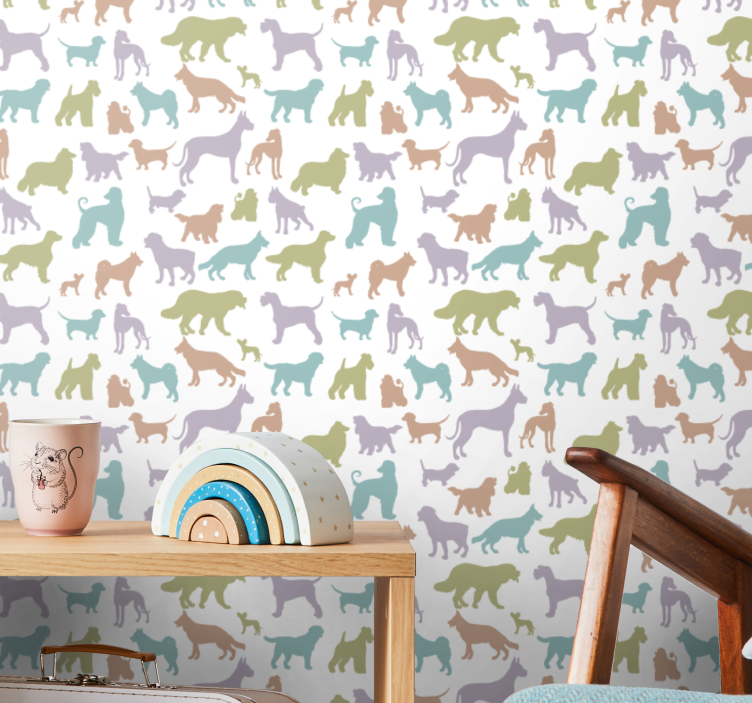παστέλ χρώματα σιλουέτες των σκύλων παιδί ταπετσαρία - TenStickers