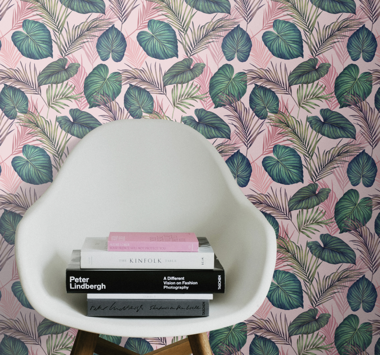 ταπετσαρία ροζ τροπική ζούγκλα φύλλων - TenStickers