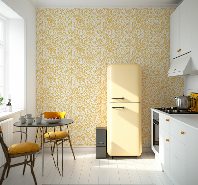 Πολωνική κίτρινη ταπετσαρία λουλουδιών κινουμένων σχεδίων - TenStickers