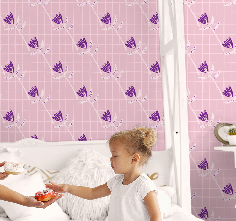 μωβ λουλούδια σε ταπετσαρία τετράγωνο λουλούδι - TenStickers