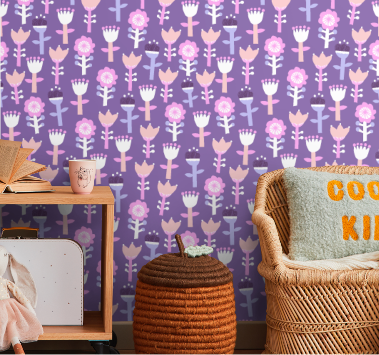 μωβ αποχρώσεις αφηρημένη λουλούδι ταπετσαρία παιδιά - TenStickers