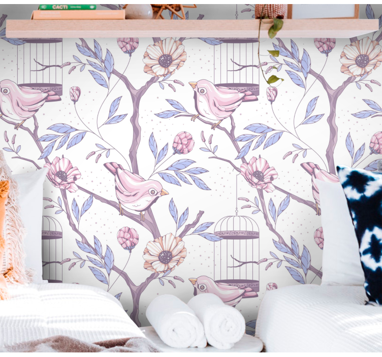 ρομαντική κλαδιά με ταπετσαρία δέντρο πουλιών - TenStickers